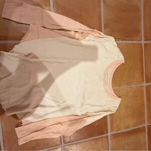 Free People Cream and Peach Waffle-Knit Crewneck Sweater